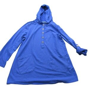 Susan Graver Weekend womens Blue Hoodie  Pullover Pockets Rolled Sleeve‎ M